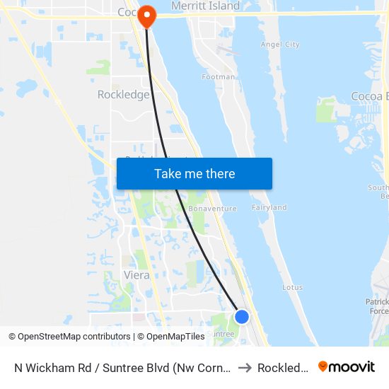 N Wickham Rd / Suntree Blvd (Nw Corner) to Rockledge map