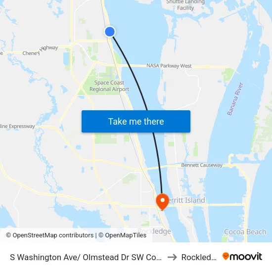 S Washington Ave/ Olmstead Dr SW Corner to Rockledge map