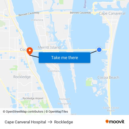 Cape Canveral Hospital to Rockledge map