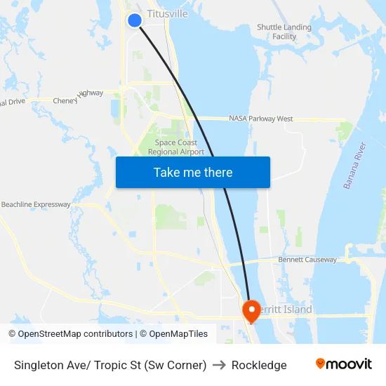 Singleton Ave/ Tropic St (Sw Corner) to Rockledge map