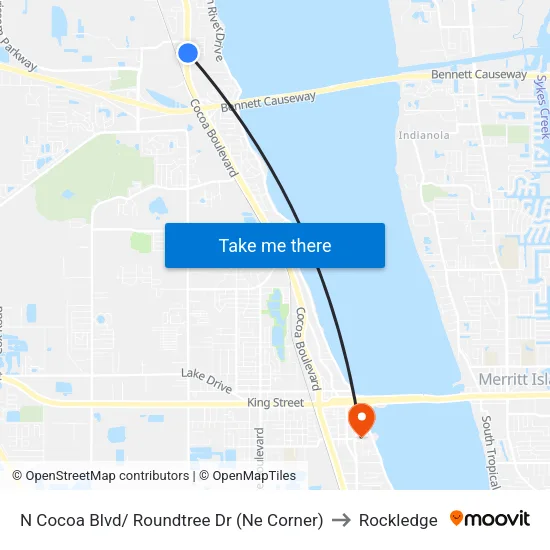 N Cocoa Blvd/ Roundtree Dr (Ne Corner) to Rockledge map