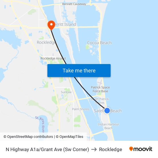 N Highway A1a/Grant Ave (Sw Corner) to Rockledge map