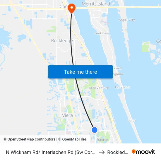 N Wickham Rd/ Interlachen Rd (Sw Corner) to Rockledge map