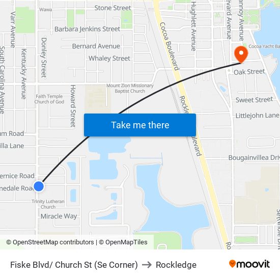 Fiske Blvd/ Church St (Se Corner) to Rockledge map