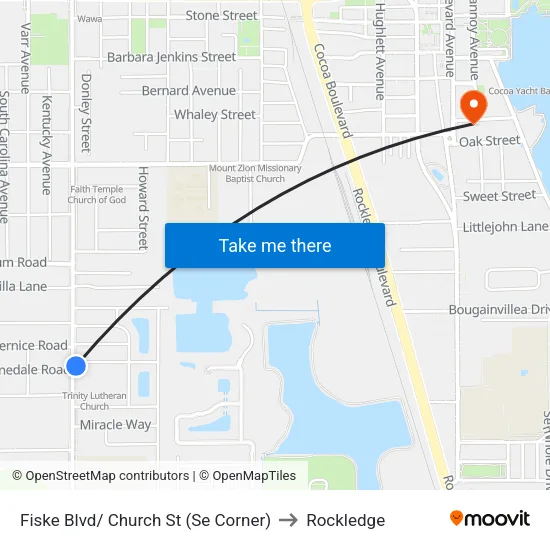 Fiske Blvd/ Church St (Se Corner) to Rockledge map