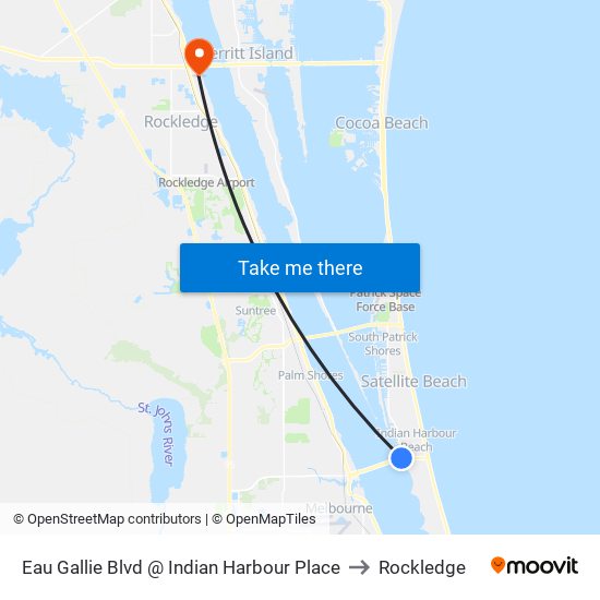 Eau Gallie Blvd @ Indian Harbour Place to Rockledge map