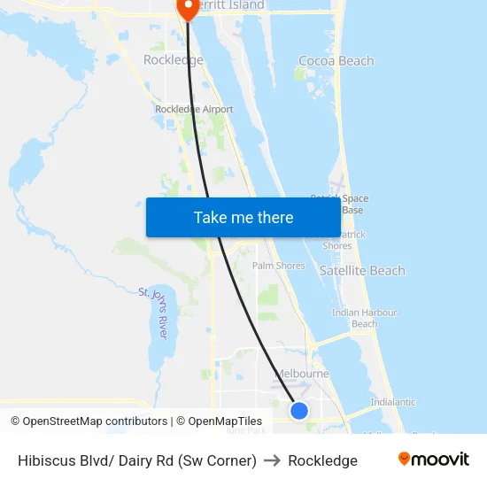 Hibiscus Blvd/ Dairy Rd (Sw Corner) to Rockledge map