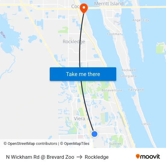 N Wickham Rd @ Brevard Zoo to Rockledge map