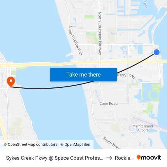 Sykes Creek Pkwy @ Space Coast Professional Plaza to Rockledge map