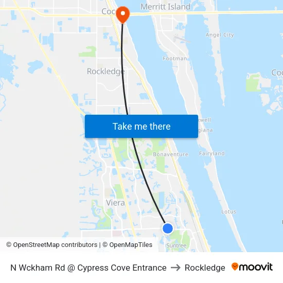 N Wckham Rd @ Cypress Cove Entrance to Rockledge map