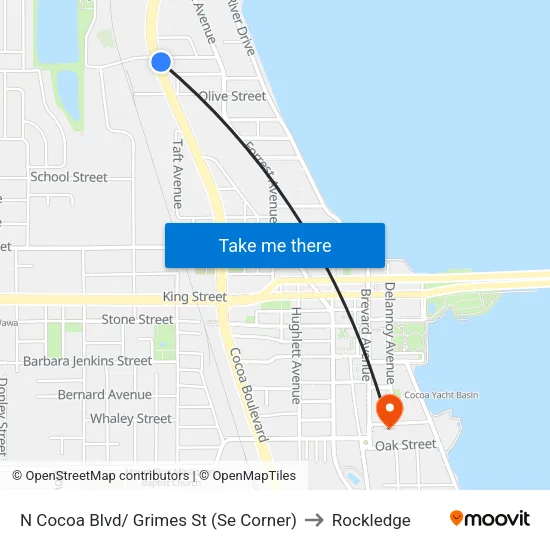 N Cocoa Blvd/ Grimes St (Se Corner) to Rockledge map