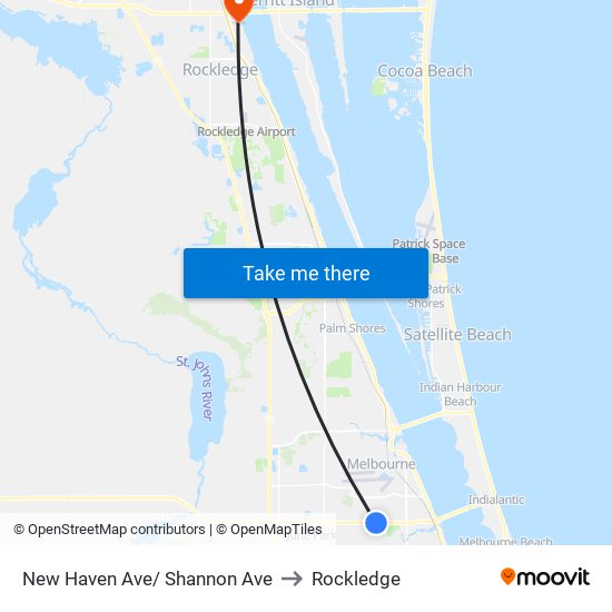 New Haven Ave/ Shannon Ave to Rockledge map