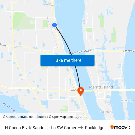 N Cocoa Blvd/ Sandollar Ln SW Corner to Rockledge map