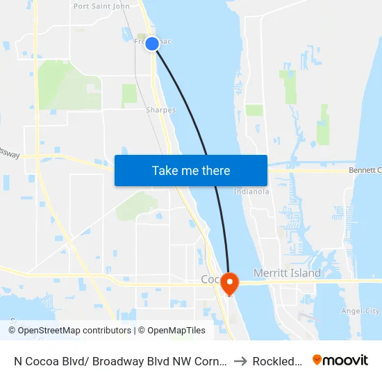 N Cocoa Blvd/ Broadway Blvd NW Corner to Rockledge map