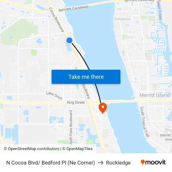 N Cocoa Blvd/ Bedford Pl (Ne Corner) to Rockledge map