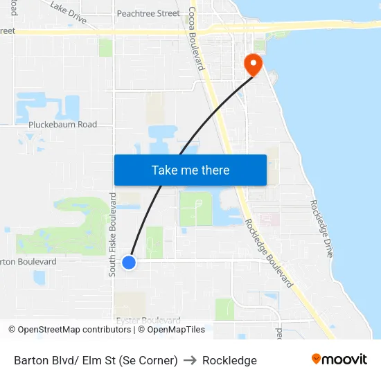 Barton Blvd/ Elm St (Se Corner) to Rockledge map