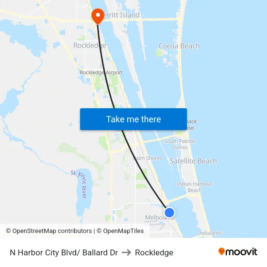 N Harbor City Blvd/ Ballard Dr to Rockledge map
