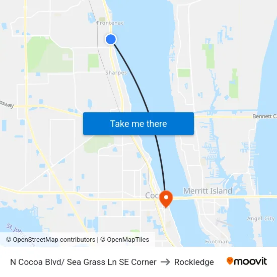 N Cocoa Blvd/ Sea Grass Ln SE Corner to Rockledge map