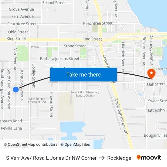 S Varr Ave/ Rosa L Jones Dr NW Corner to Rockledge map