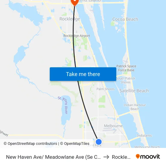 New Haven Ave/ Meadowlane Ave (Se Corner) to Rockledge map