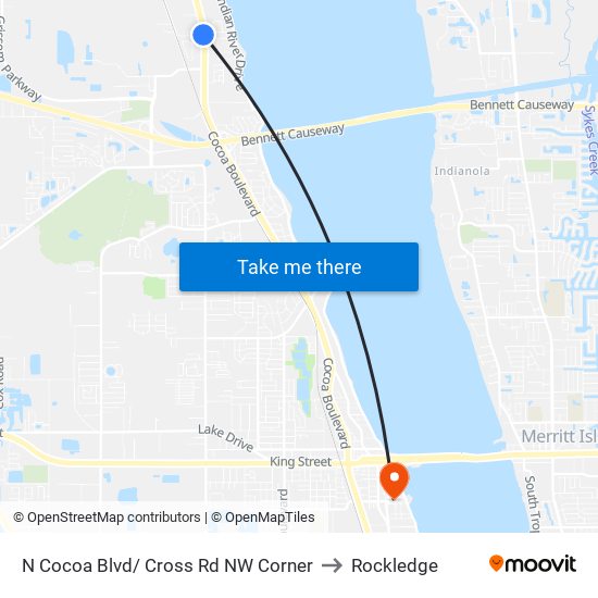 N Cocoa Blvd/ Cross Rd NW Corner to Rockledge map