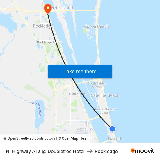 N. Highway A1a @ Doubletree Hotel to Rockledge map