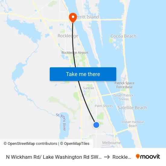 N Wickham Rd/ Lake Washington Rd SW Corner to Rockledge map