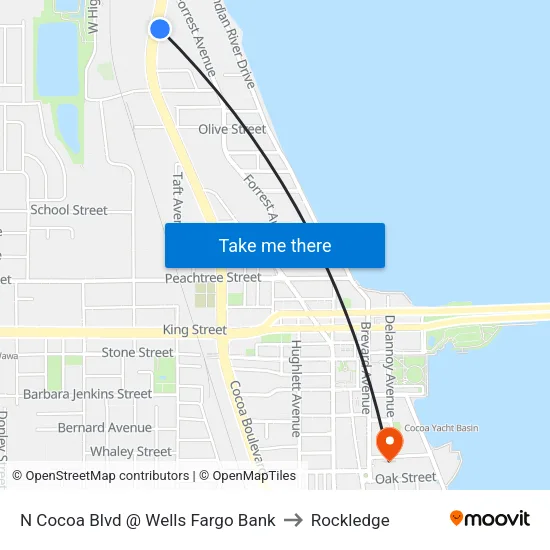 N Cocoa Blvd @ Wells Fargo Bank to Rockledge map