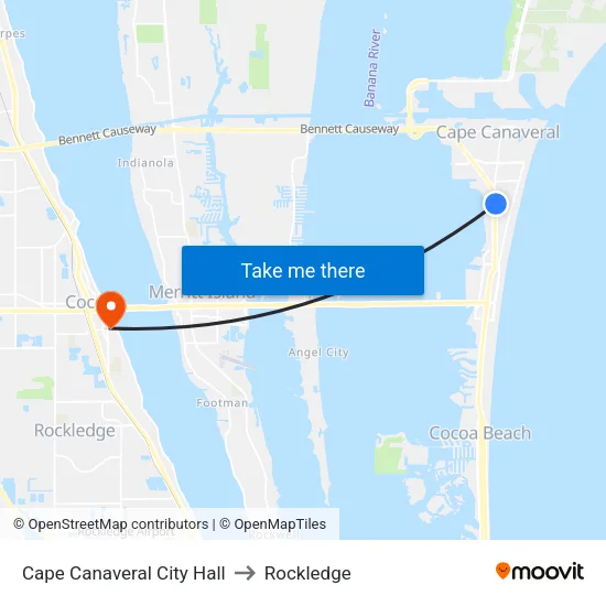 Cape Canaveral City Hall to Rockledge map