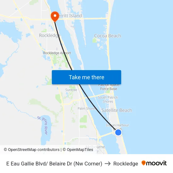 E Eau Gallie Blvd/ Belaire Dr (Nw Corner) to Rockledge map