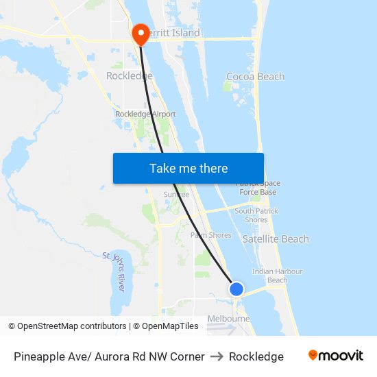 Pineapple Ave/ Aurora Rd NW Corner to Rockledge map