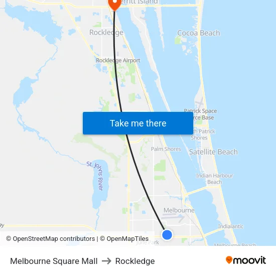 Melbourne Square Mall to Rockledge map