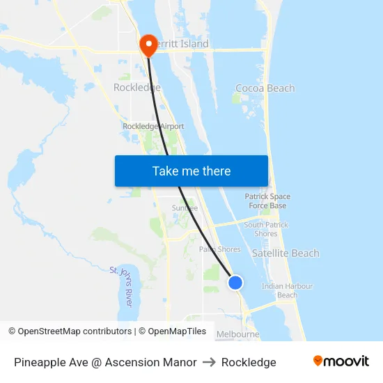 Pineapple Ave @ Ascension Manor to Rockledge map