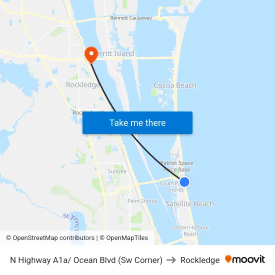 N Highway A1a/ Ocean Blvd (Sw Corner) to Rockledge map