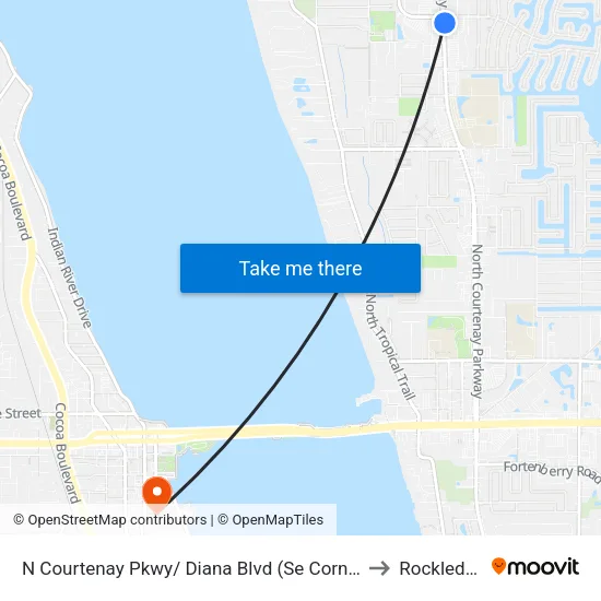 N Courtenay Pkwy/ Diana Blvd (Se Corner) to Rockledge map