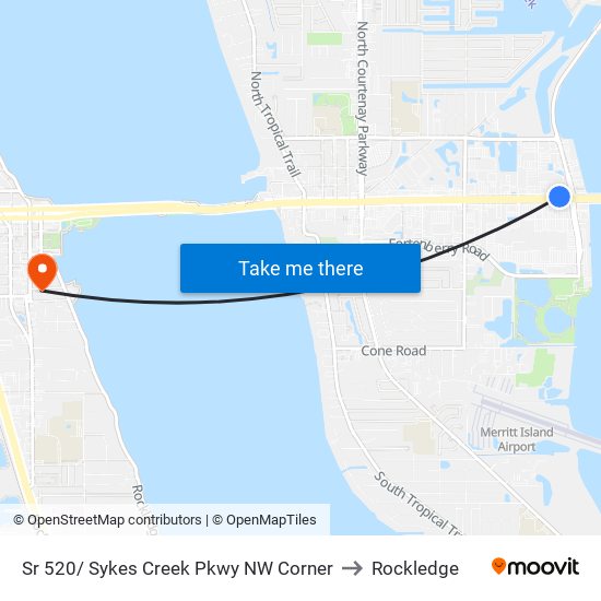 Sr 520/ Sykes Creek Pkwy NW Corner to Rockledge map