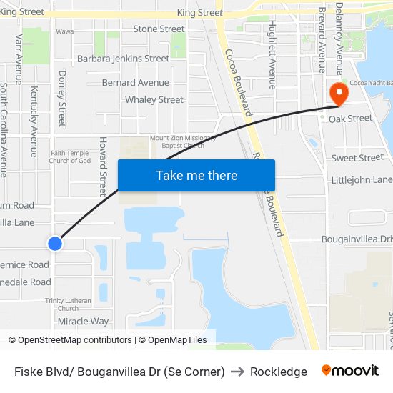 Fiske Blvd/ Bouganvillea Dr (Se Corner) to Rockledge map