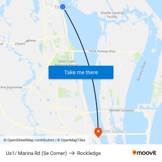 Us1/ Marina Rd (Se Corner) to Rockledge map