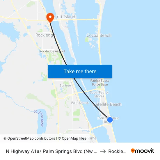 N Highway A1a/ Palm Springs Blvd (Nw Corner) to Rockledge map