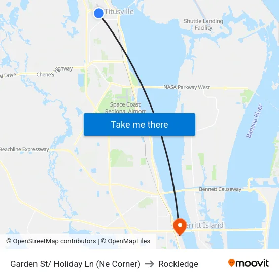 Garden St/ Holiday Ln (Ne Corner) to Rockledge map