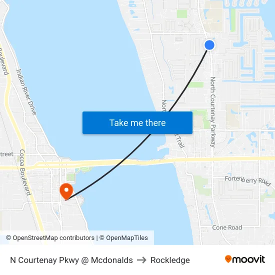 N Courtenay Pkwy @ Mcdonalds to Rockledge map