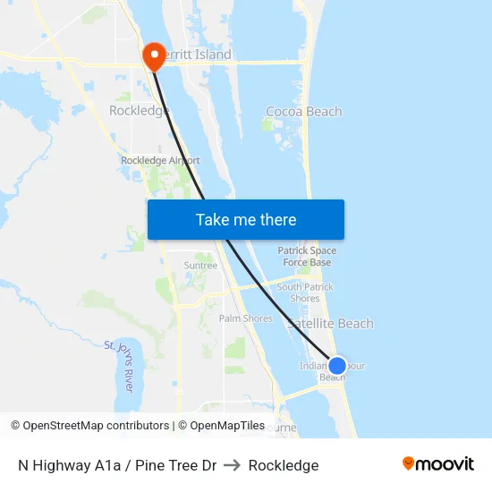 N Highway A1a / Pine Tree Dr to Rockledge map