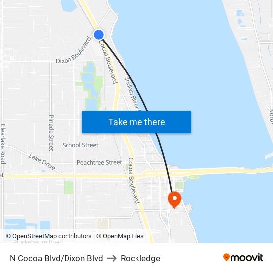 N Cocoa Blvd/Dixon Blvd to Rockledge map