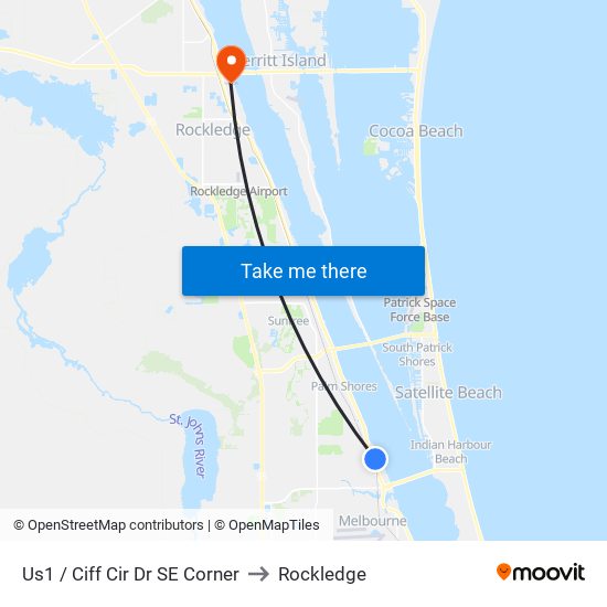 Us1 / Ciff Cir Dr SE Corner to Rockledge map