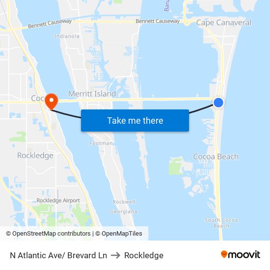 N Atlantic Ave/ Brevard Ln to Rockledge map