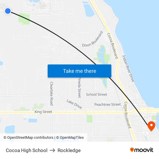 Cocoa High School to Rockledge map