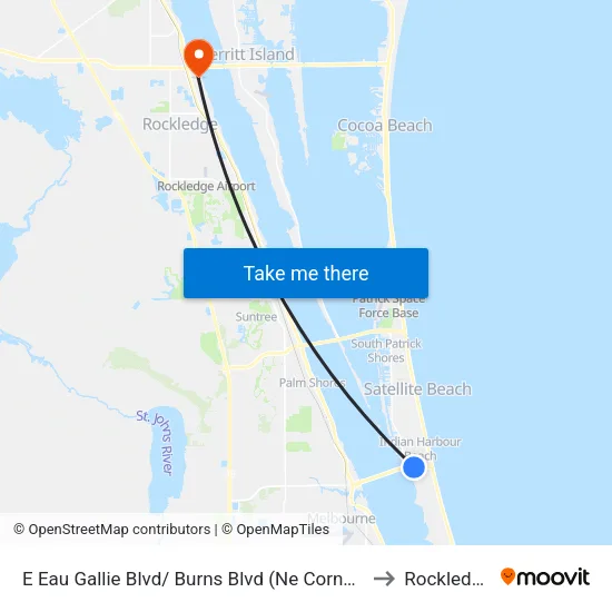 E Eau Gallie Blvd/ Burns Blvd (Ne Corner) to Rockledge map
