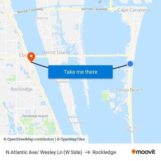 N Atlantic Ave/ Wesley Ln (W Side) to Rockledge map