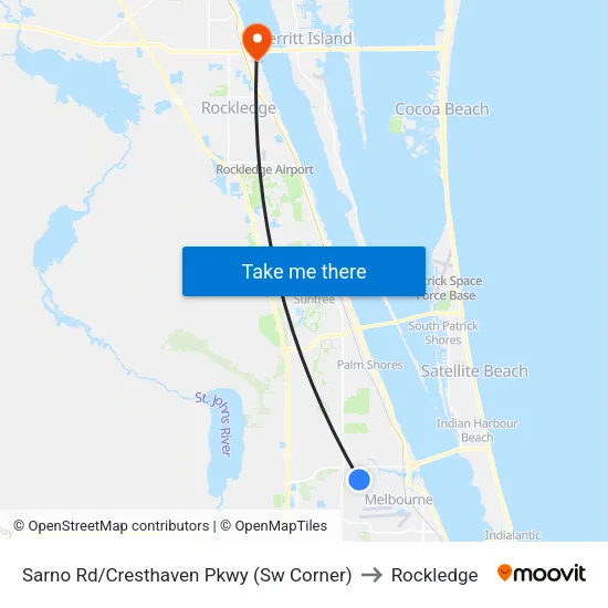 Sarno Rd/Cresthaven Pkwy (Sw Corner) to Rockledge map