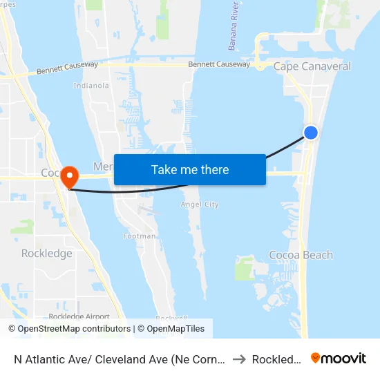 N Atlantic Ave/ Cleveland Ave (Ne Corner) to Rockledge map